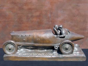 Grand Prix Team bronze racing statue of 1920 era Le Mans racing car and driver