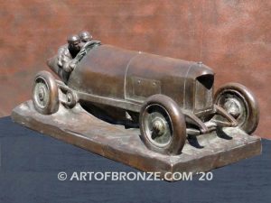 Grand Prix Team bronze racing statue of 1920 era Le Mans racing car and driver