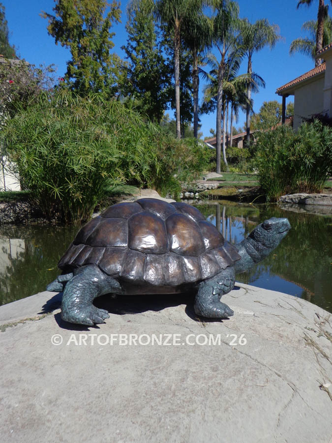 Great One bronze sculpture of large turtle that can spray water from mouth into fountain