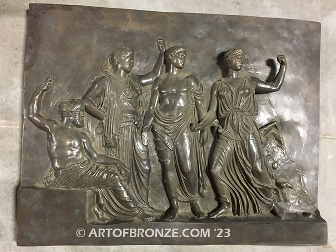 Greco Roman Bronze sculpture relief classical scene of figures in high
