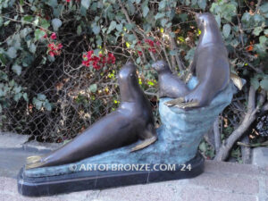 Harbor Patrol bronze seal family sculpture for gallery, museum or private collector