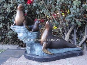 Harbor Patrol bronze seal family sculpture for gallery, museum or private collector