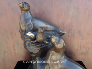 Harbor Patrol bronze seal family sculpture for gallery, museum or private collector