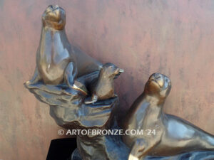 Harbor Patrol bronze seal family sculpture for gallery, museum or private collector