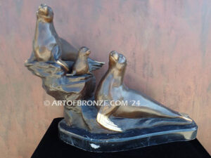 Harbor Patrol bronze seal family sculpture for gallery, museum or private collector