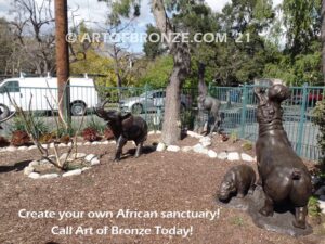 Hippo & Calf outdoor heroic bronze African hippo statue for outdoor display