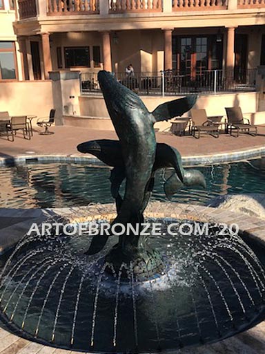 Breaching marine art bronze sculpture humpback whale for pool ocean decor