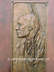 Indian Chief and maiden Native American Indian bronze bas relief artwork