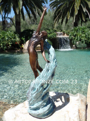 Inspirare bronze sculpture of exotic woman reaching to the heavens for private gallery or public display