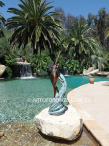 Inspirare bronze sculpture of exotic woman reaching to the heavens for private gallery or public display