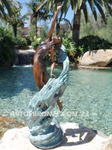 Inspirare bronze sculpture of exotic woman reaching to the heavens for private gallery or public display