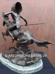 Into Battle Native American Indian warrior riding horseback bronze sculpture