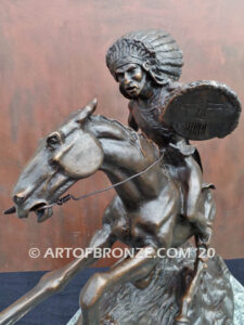 Into Battle Native American Indian warrior riding horseback bronze sculpture