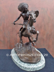 Into Battle Native American Indian warrior riding horseback bronze sculpture