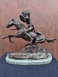 Into Battle Native American Indian warrior riding horseback bronze sculpture