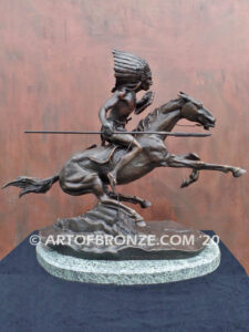 Into Battle Native American Indian warrior riding horseback bronze sculpture