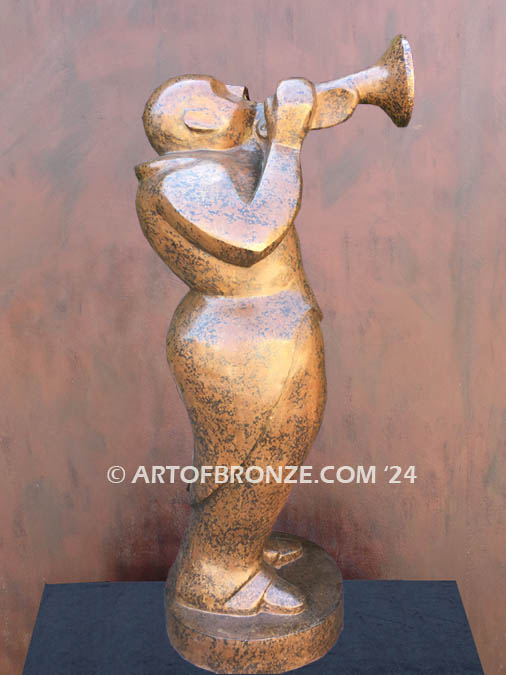 Jazz Call musical bronze sculpture featuring musician playing trumpet