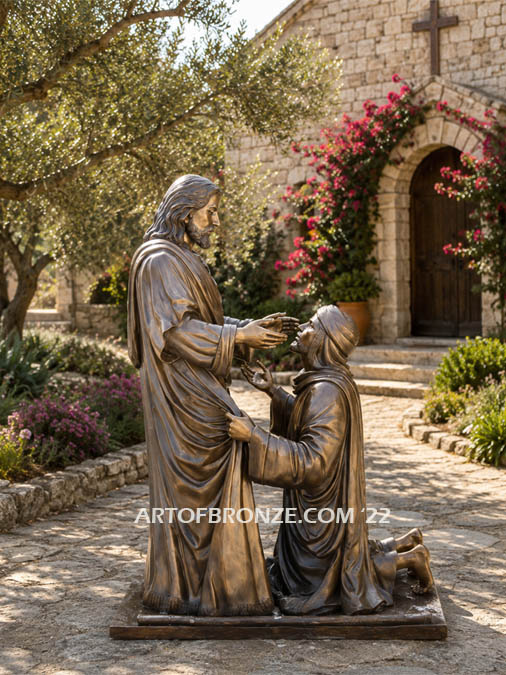 Jesus and the blind man highly detailed bronze statue monument