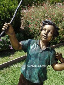 Jump Rope outdoor large bronze sculpture of girl and boy jumping rope