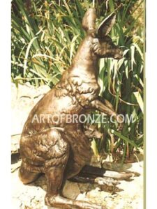 Kangaroo & Joey bronze fine art gallery Australian wildlife standing mother kangaroo and baby joey