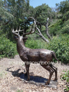 King of the Forest bronze buck sculpture of standing white-tailed deer outdoor monument