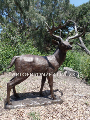 King of the Forest bronze buck sculpture of standing white-tailed deer outdoor monument