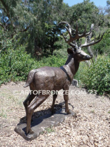 King of the Forest bronze buck sculpture of standing white-tailed deer outdoor monument