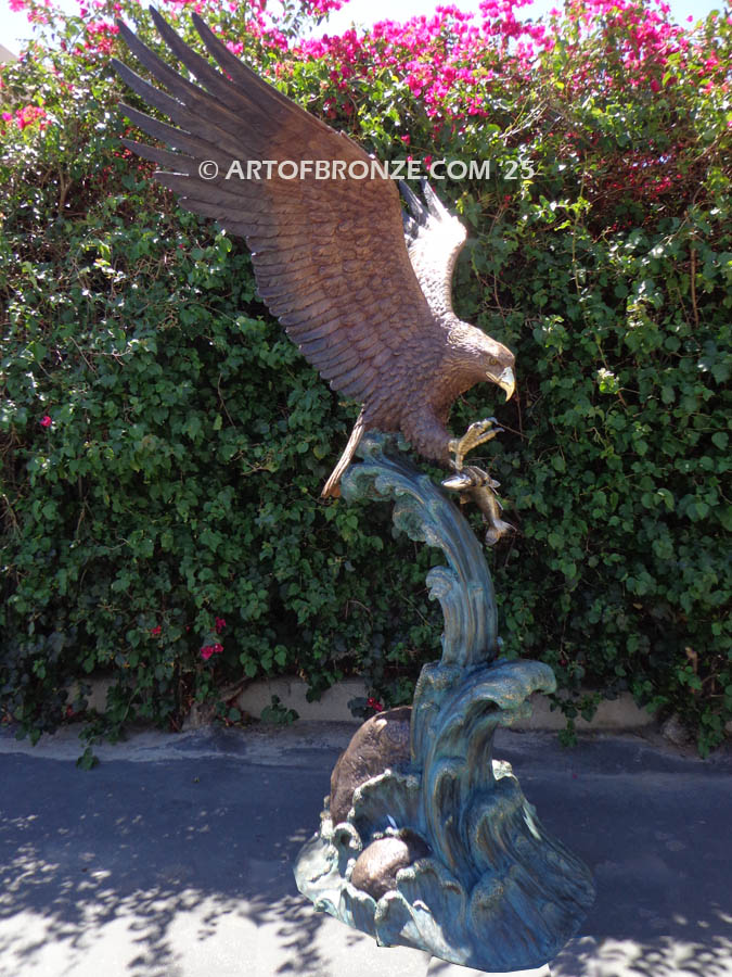 King of the Sky outdoor bronze eagle with fish sculpture monument