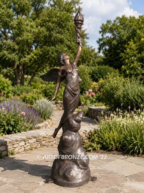 Liberty classical winged woman holding torch bronze statue