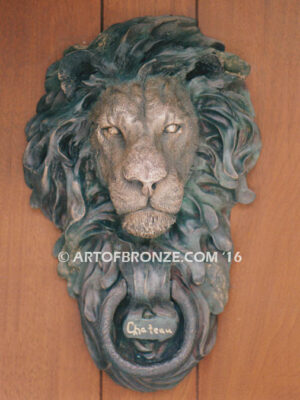 Lion head doorknocker custom head and pool ring for decorative front entrance display