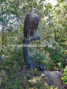 Lone Sentinel bronze sculpture of eagle resting on branch monument for public art or veterans memorial