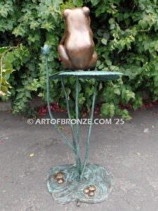 Love is in the Air bronze statue of indoor or outdoor whimsical frog sitting on lily pads
