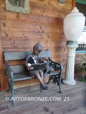 Love and Affection sculpture of young reader girl with dog and book