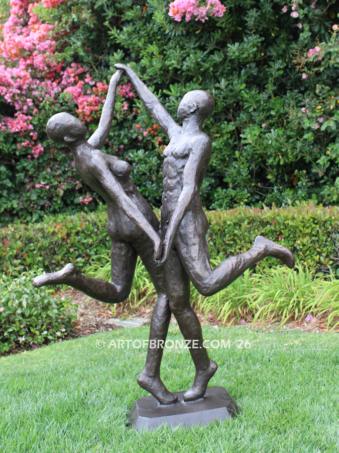 Lovers Spirit bronze statue of modern/abstract dancing couple for private gallery or public display