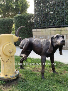 Marking his Territory gallery quality custom bronze statue of dog lifting his leg to pee