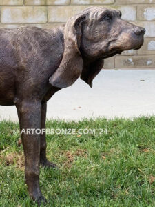 Marking his Territory gallery quality custom bronze statue of dog lifting his leg to pee