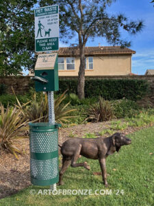 Marking his Territory gallery quality custom bronze statue of dog lifting his leg to pee