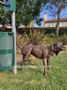 Marking his Territory gallery quality custom bronze statue of dog lifting his leg to pee