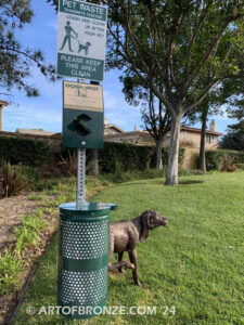 Marking his Territory gallery quality custom bronze statue of dog lifting his leg to pee