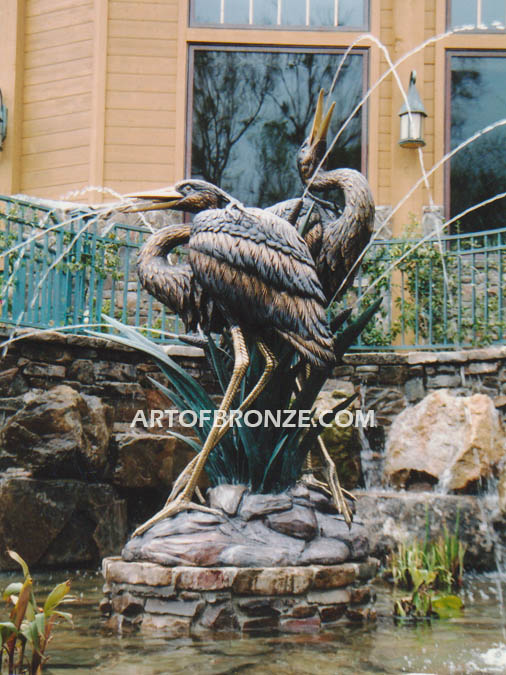 Marsh Royalty lost wax bronze sculpture pair of cranes for custom residence fountain