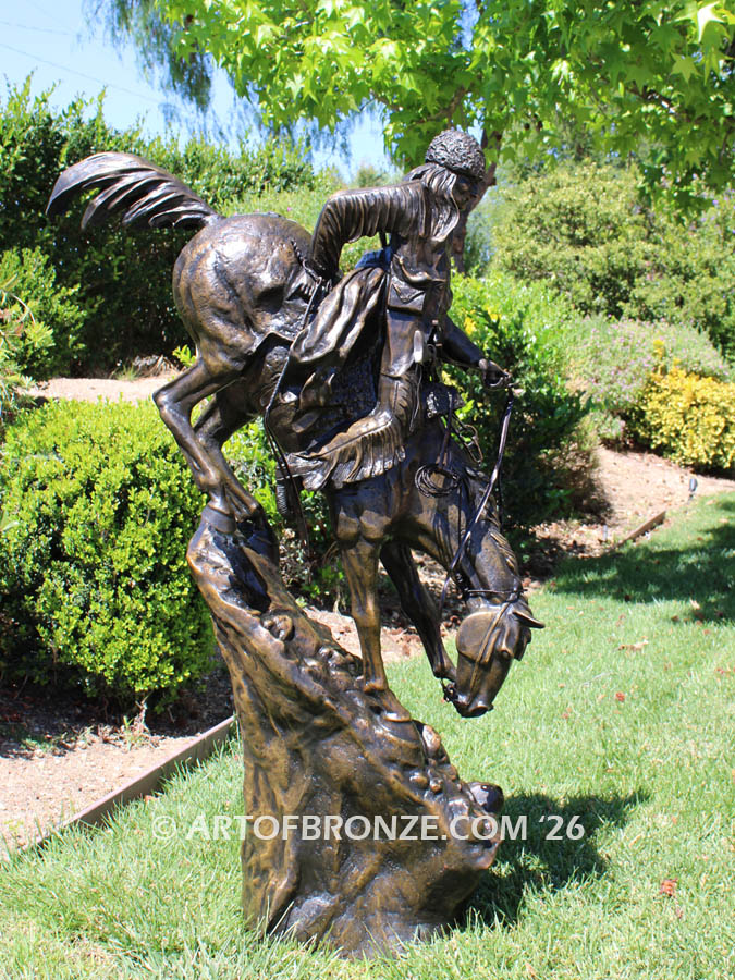 Mountain Man Iroquois fur trapper on horse western art Frederic Remington bronze sculpture