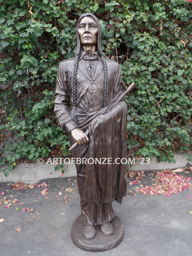 Noble Chief bronze statue six foot tall Native American Indian holding peace pipe