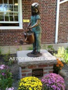 Nurturing Heart bronze sculpture of standing girl with watering pot