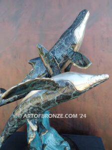 Pacific Playground indoor marine art bronze sculpture two playing humpback whale