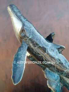 Pacific Playground indoor marine art bronze sculpture two playing humpback whale
