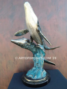 Pacific Playground indoor marine art bronze sculpture two playing humpback whale
