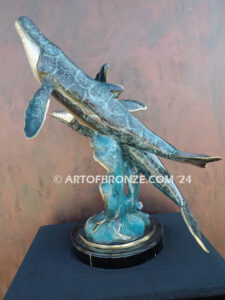 Pacific Playground indoor marine art bronze sculpture two playing humpback whale
