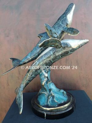 Pacific Playground indoor marine art bronze sculpture two playing humpback whale