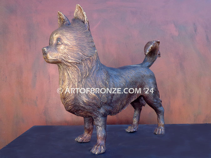 Pomchi custom, gallery quality bronze sculpture standing dog