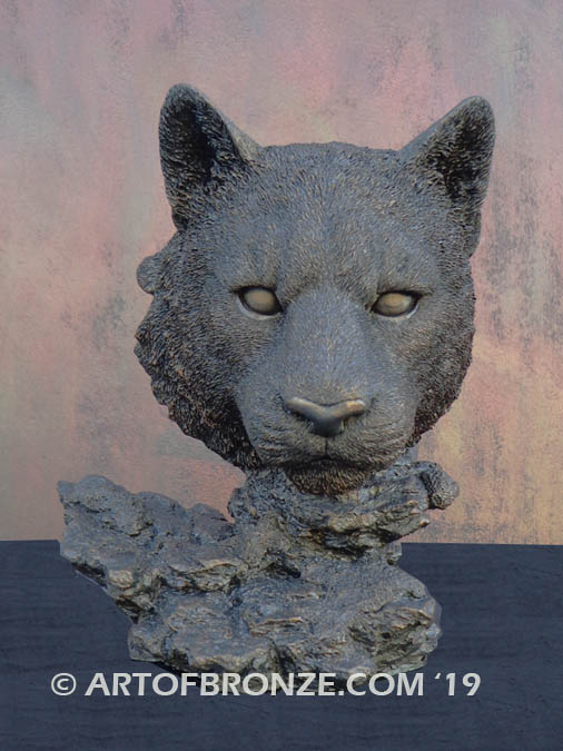Predator high quality bronze cast indoor wildcat mountain lion bust statue